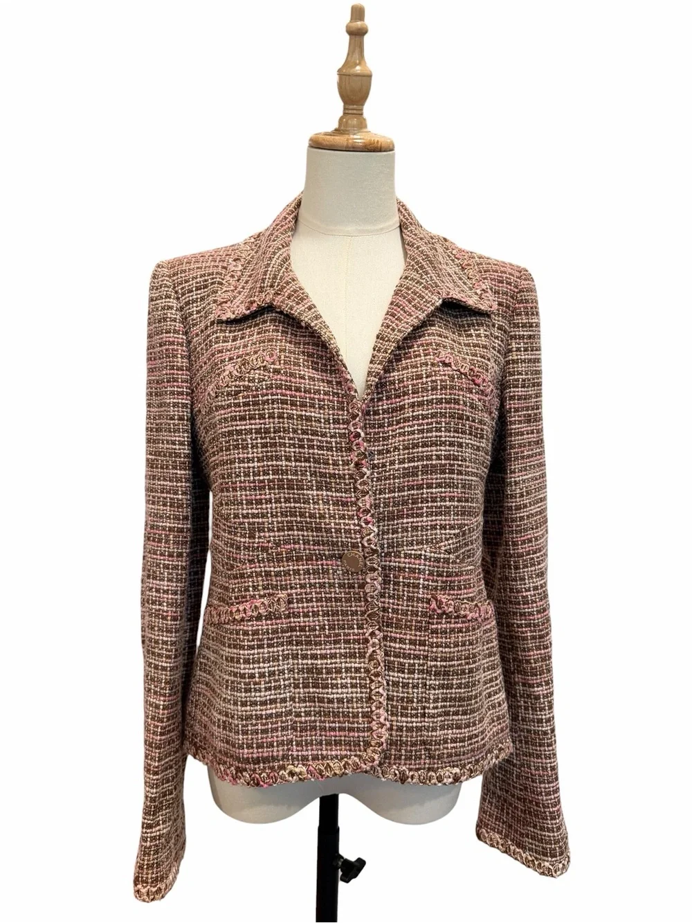 CHANEL Pink and Brown Tweed Blazer